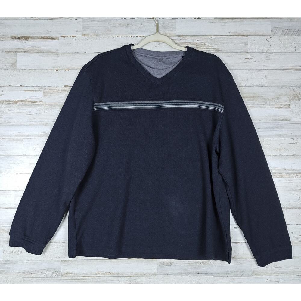 Men's VAN HEUSEN Black V Neck Sweater w/Front Chest Stripes Sz XXL Classic Fit